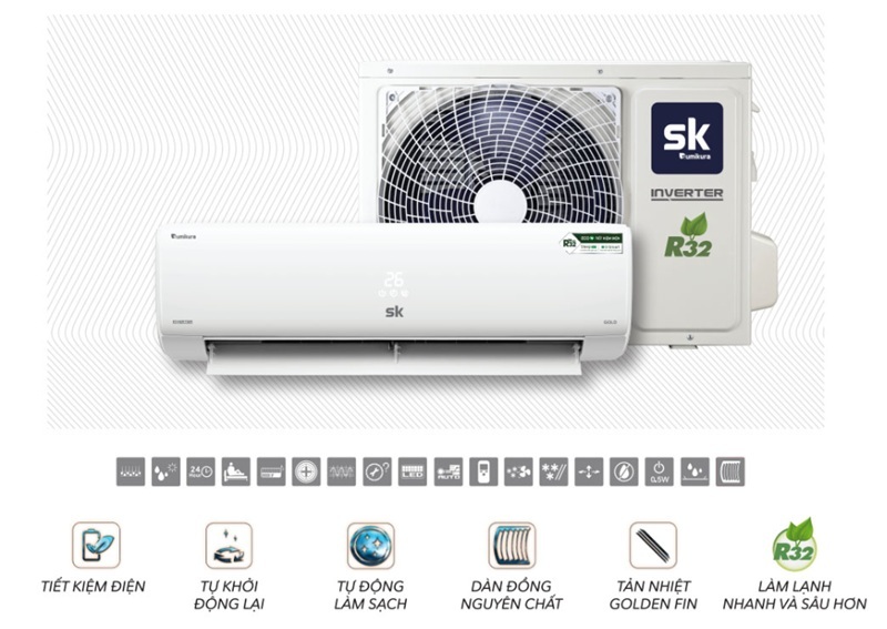 Điều hòa Sumikura Inverter 28000 BTU 2 chiều APS/APO-H280 GOLD gas R-32 2 Điều hòa Sumikura Inverter 28000 BTU 2 chiều APS/APO-H280 GOLD gas R-32