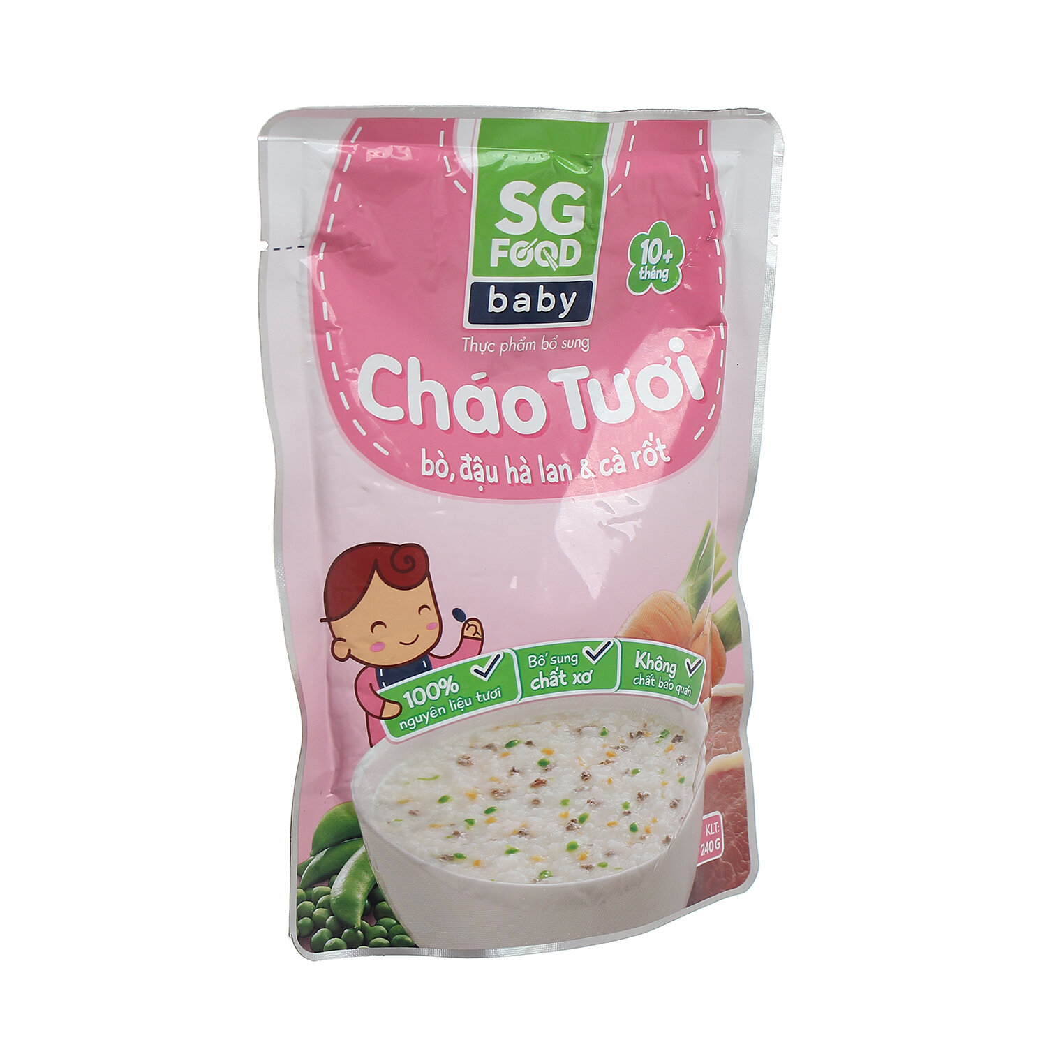  Cháo tươi Sài Gòn Food Baby vị thịt bò, đậu Hà Lan, cà rốt 10M 
