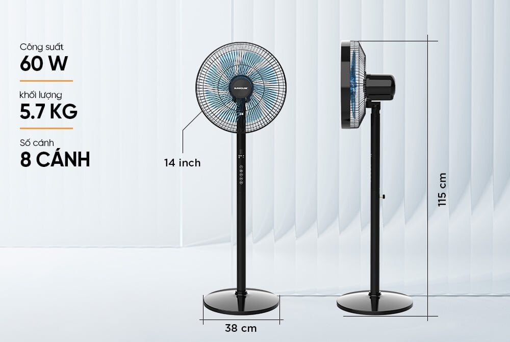 Quạt đứng Sunhouse SHD7346 có thiết kế hiện đại, sang trọng