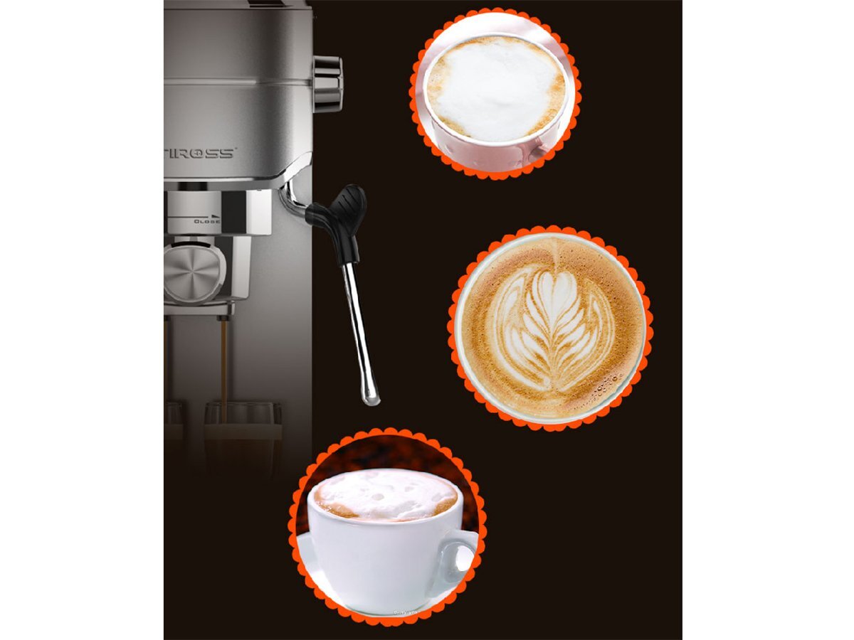 Máy pha cafe tự động Tiross TS6212 còn có khả năng pha chế Cappuccino, Latte... Máy pha cafe tự động Tiross TS6212 còn có khả năng pha chế Cappuccino, Latte...