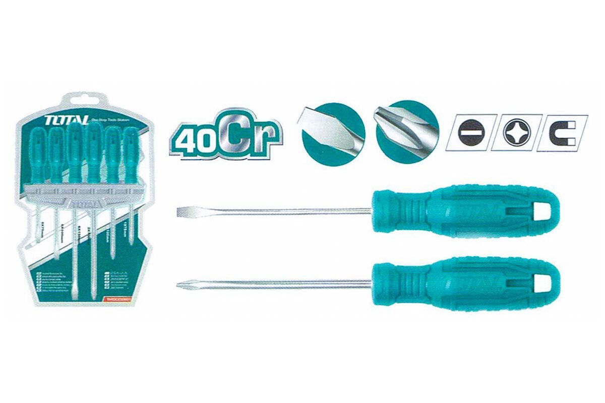 Bộ 6 tua vít dẹp và bake Total THTDC250601