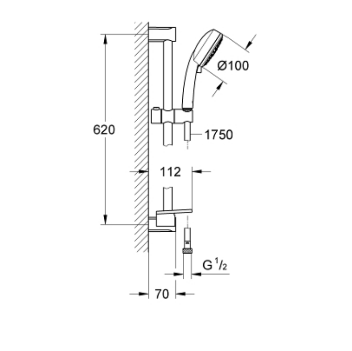 Bản vẽ kỹ thuật bộ tay sen và thanh trượt 27929002 Grohe
