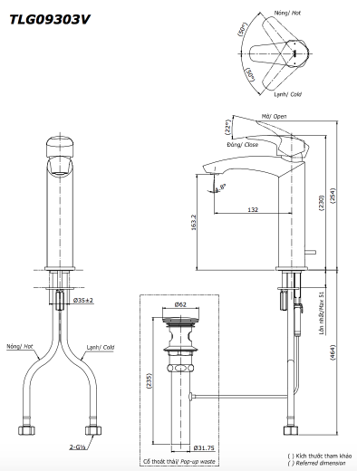 Bản vẽ kỹ thuật Vòi chậu TOTO TLG09303V