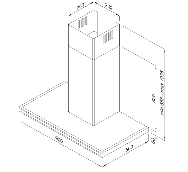 Kích thước lắp đặt máy hút mùi Malloca ZETA-K1573