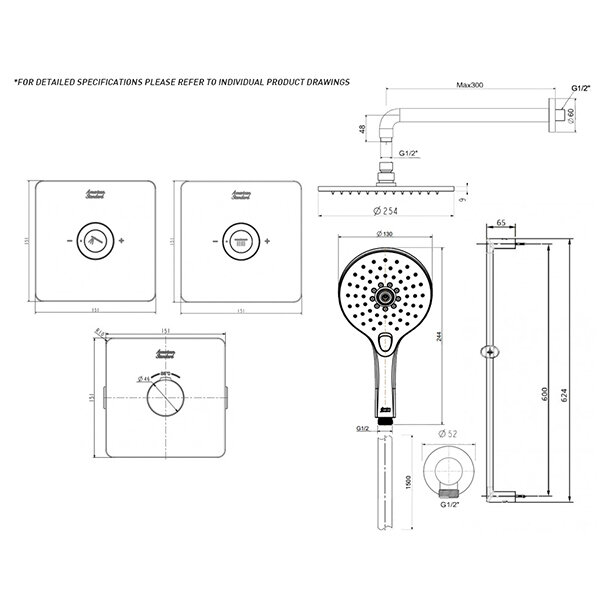 Bản vẽ kỹ thuật bộ sen tắm âm tường 2 đường nước American Standard EasySET-EXPERIENCE