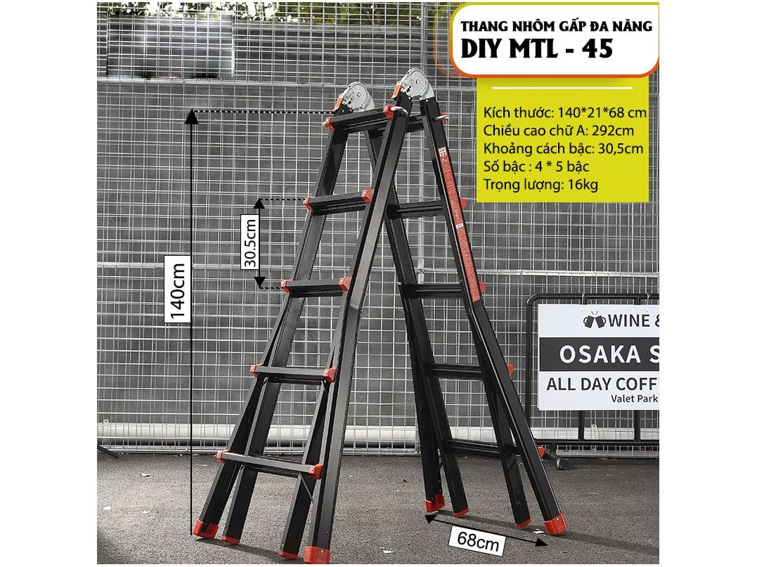 Kích thước thang nhôm gấp đa năng DIY MTL-45 Thang nhôm gấp đa năng DIY MTL-45