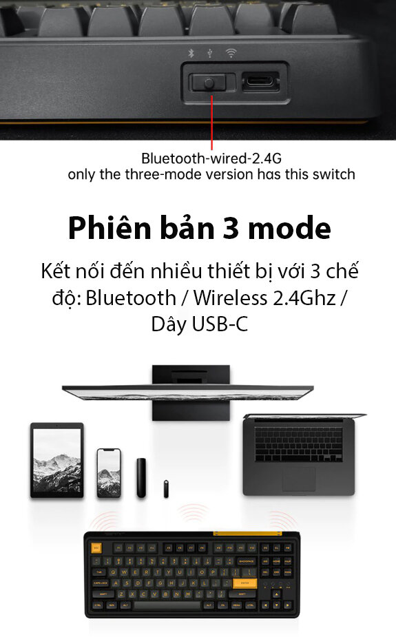 Bàn phím cơ không dây FL-Esports CMK87 SAM Polar Night Black 3 Mode White sw (Kailh Box) (USBC/Bluetooth/RGB/Hotswap) 2