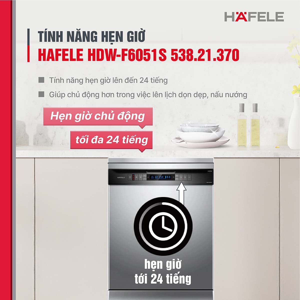 HDW-F6051S có khả năng hẹn giờ lên đến 24 tiếng