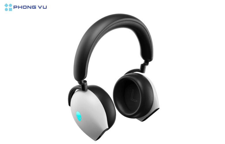 Tai nghe Dell AW920H có thiết kế màu trắng, đậm chất Alienware với kiểu overear góc cạnh
