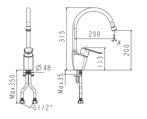 Bản vẽ kỹ thuật vòi bếp nóng lạnh Neo Modern American Standard WF-5624