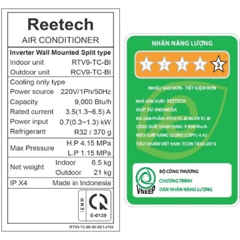 Điều hòa Reetech RTV9-TC 9000 BTU 1 chiều Inverter gas R-32