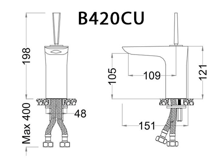 Bản vẽ kỹ thuật vòi lavabo CAESAR B420 CU