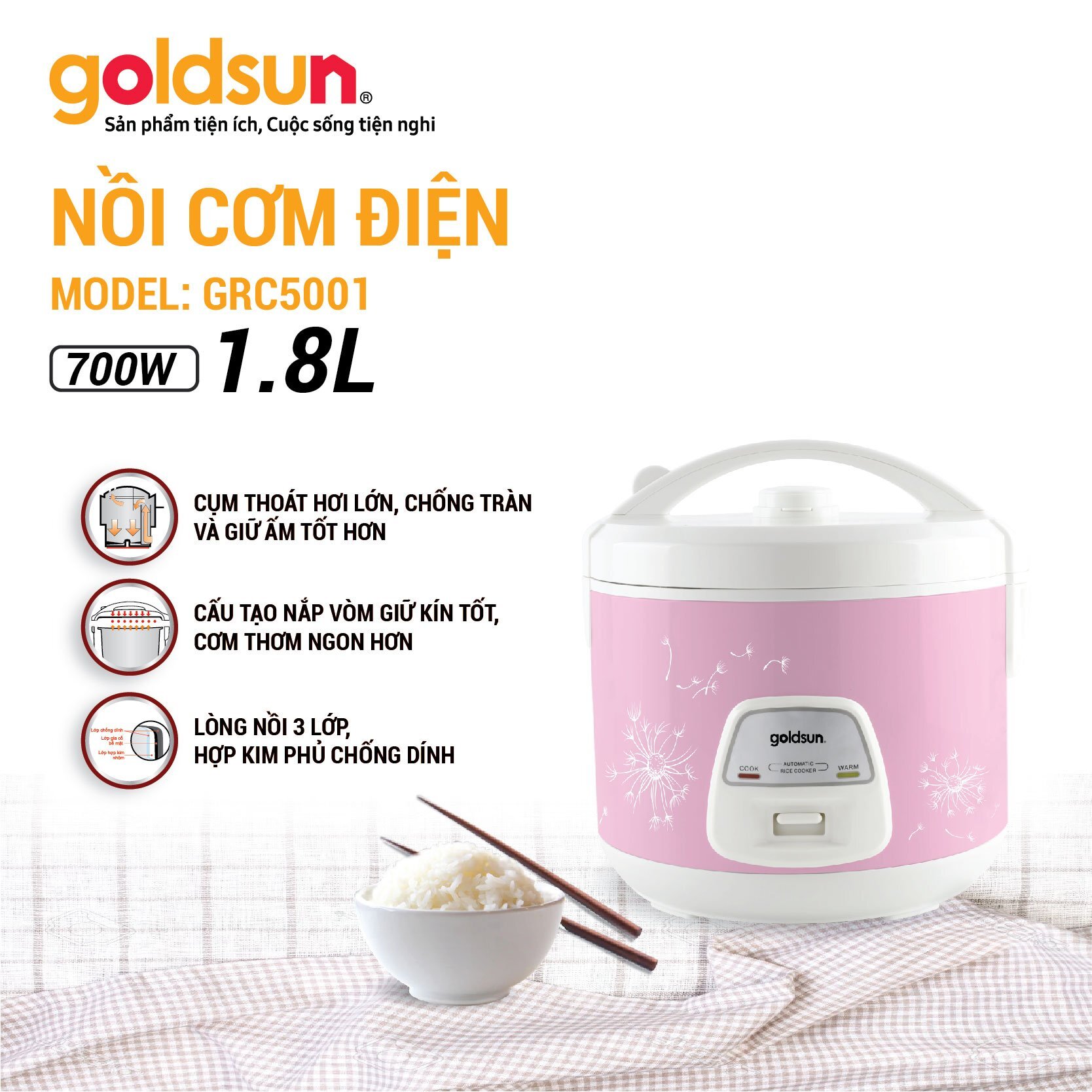 Nồi cơm điện Goldsun GRC5001