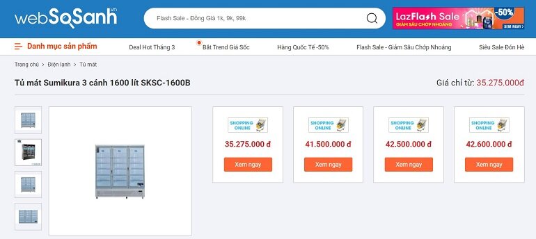 Tủ mát Sumikura SKSC-1600B 1600L 3 cánh giá bao nhiêu tiền?