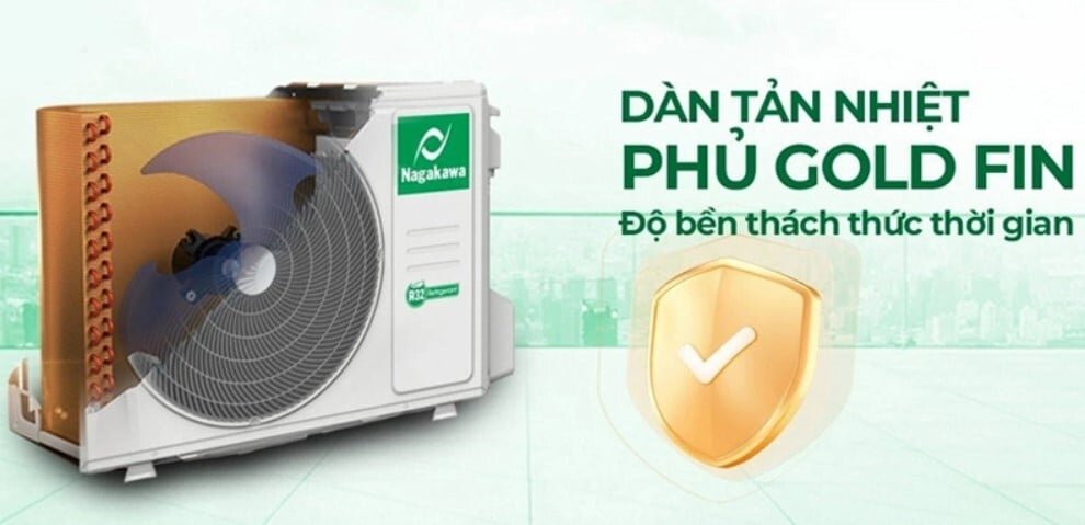 Điều hòa âm trần Cassette 8 hướng thổi Nagakawa NT-C36R1T20 sử dụng dàn tản nhiệt GoldenFin chống ăn mòn hiệu quả