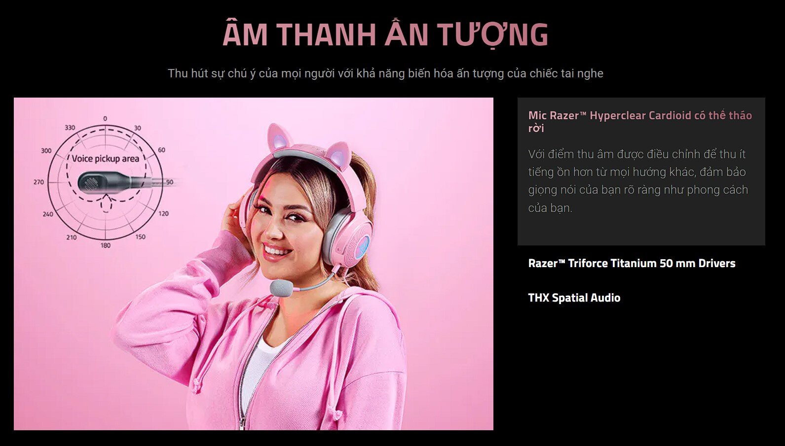 Tai nghe gaming có dây Razer Kraken Kitty V2 Pink _ RZ04-04730200-R3M1