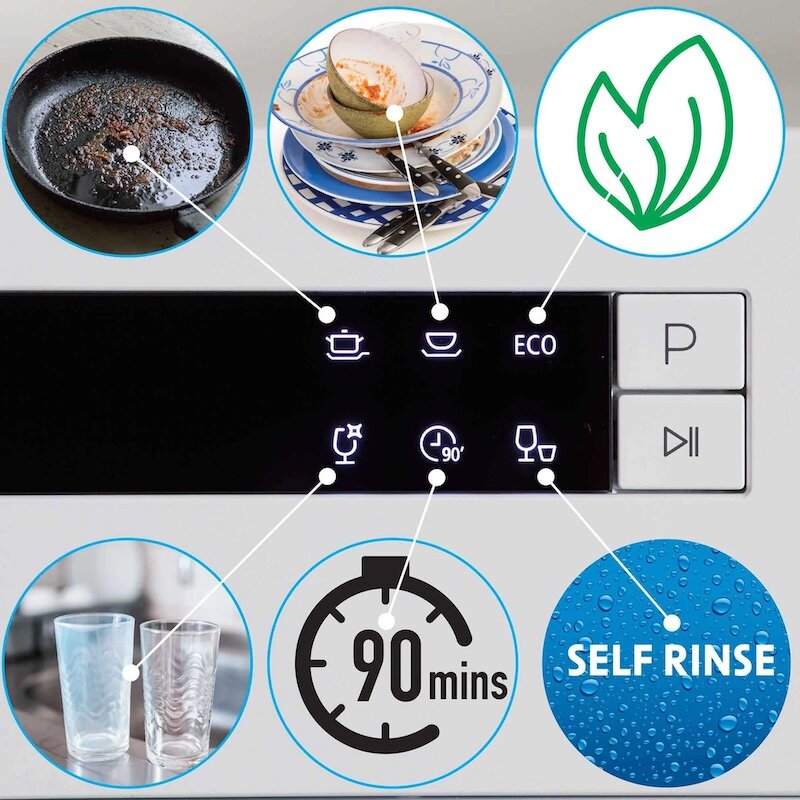 máy rửa chén mini Kaff KF-SW800 được tích hợp tới 6 chương trình rửa thông thường