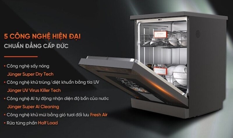 Máy rửa bát Junger DWJ-143 được tích hợp nhiều tiện ích thông minh