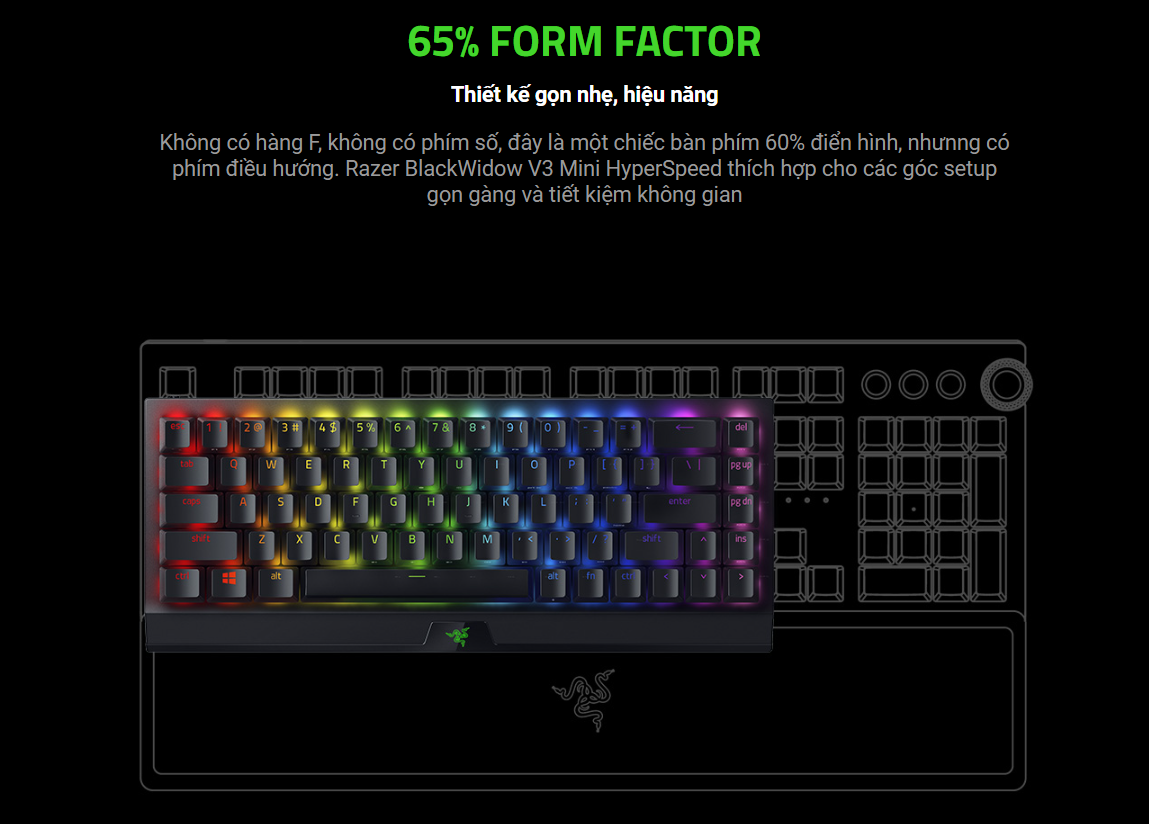 Bàn phím cơ không dây Razer Blackwidow V3 Mini Hyperspeed Phantom Pudding Green sw (RZ03-03892000-R3M1) 2