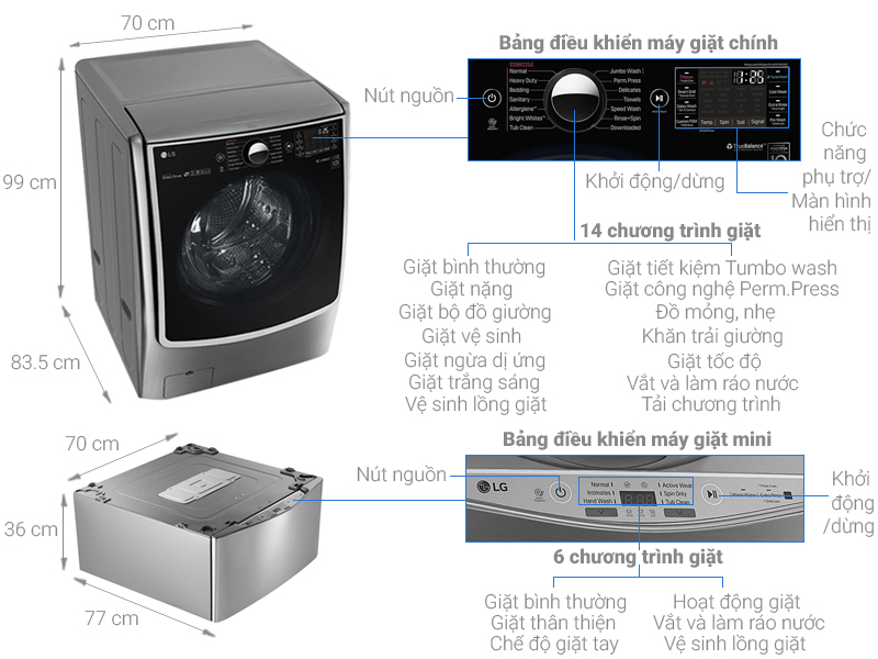 Máy giặt LG Twinwash Inverter F2721HTTV & T2735NWLV Máy giặt LG Twinwash Inverter F2721HTTV & T2735NWLV