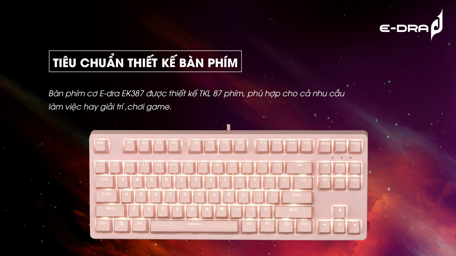 Bàn phím cơ Edra EK387 Pink V2 Blue sw (Edra) (USBC/White Led) 2