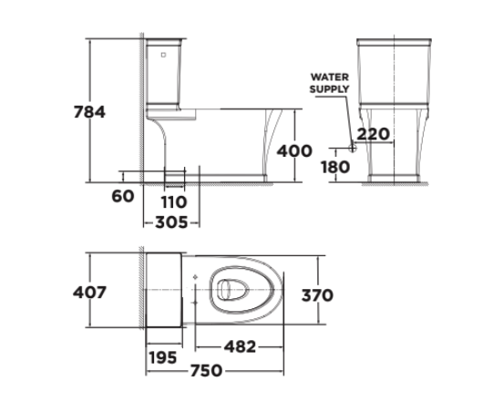 Bản vẽ kỹ thuật bồn cầu 2 khối American Standard Kastello VF-2781