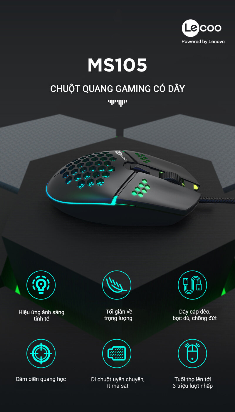 Chuột game Lecoo MS105 đen (USB)