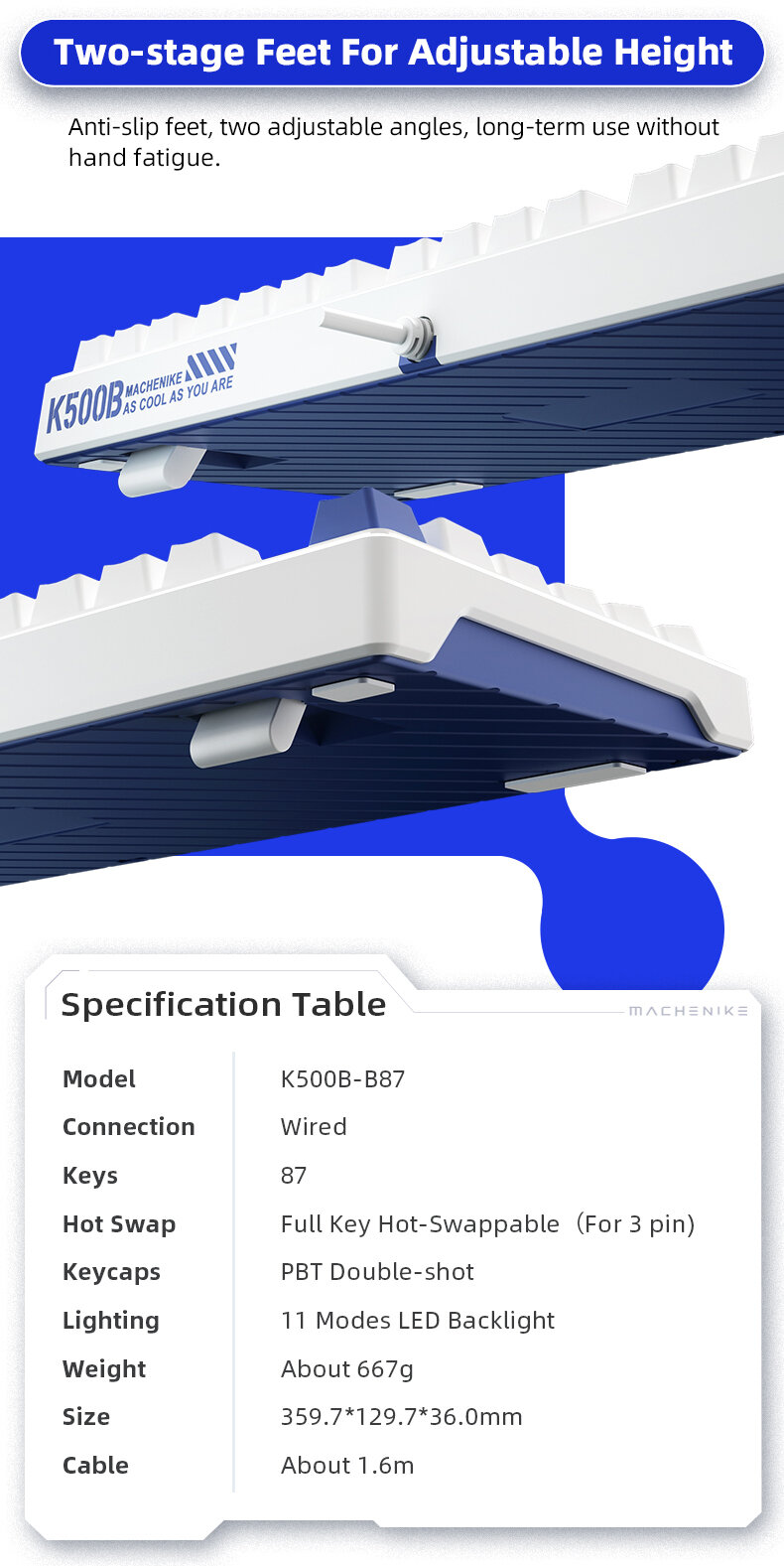 Bàn phím Machenike K500B-B87 Wired Mixed Light B 7