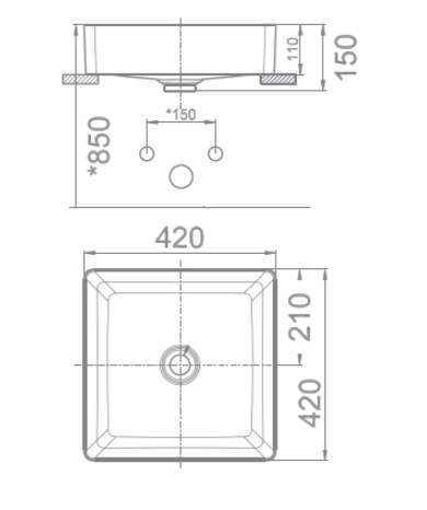 Bản vẽ kỹ thuật chậu rửa mặt lavabo đặt bàn AMERICAN STANDARD WP-F411
