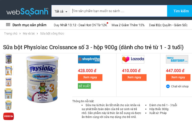 Sữa Physiolac 3 900g giá bao nhiêu?