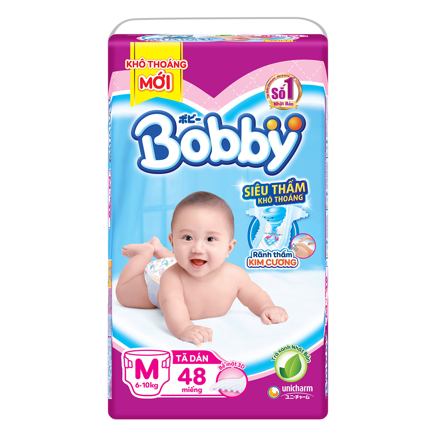  Bỉm - Tã dán Bobby size M 48 miếng (cho bé 6 - 10kg)
