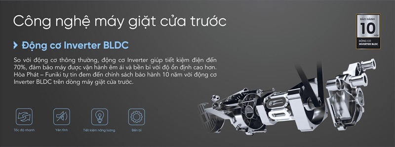 Máy giặt Funiki Inverter 8.5 kg HWM F885ADG 6 Máy giặt Funiki Inverter 8,5 kg HWM F885ADG tiết kiệm năng lượng