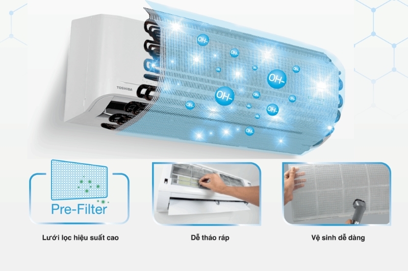 Điều hòa Toshiba Inverter 12000 BTU 1 chiều RAS-H13S4KCV2G-V tự động làm sạch