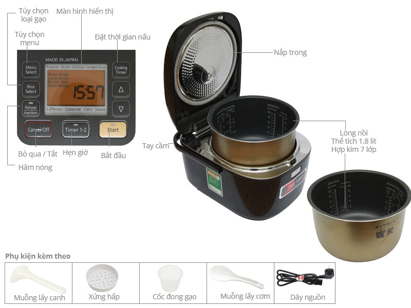 Nồi cơm cao tần Panasonic 1.8 lít SR-HB184KRA Nồi cơm cao tần Panasonic 1.8 lít SR-HB184KRA