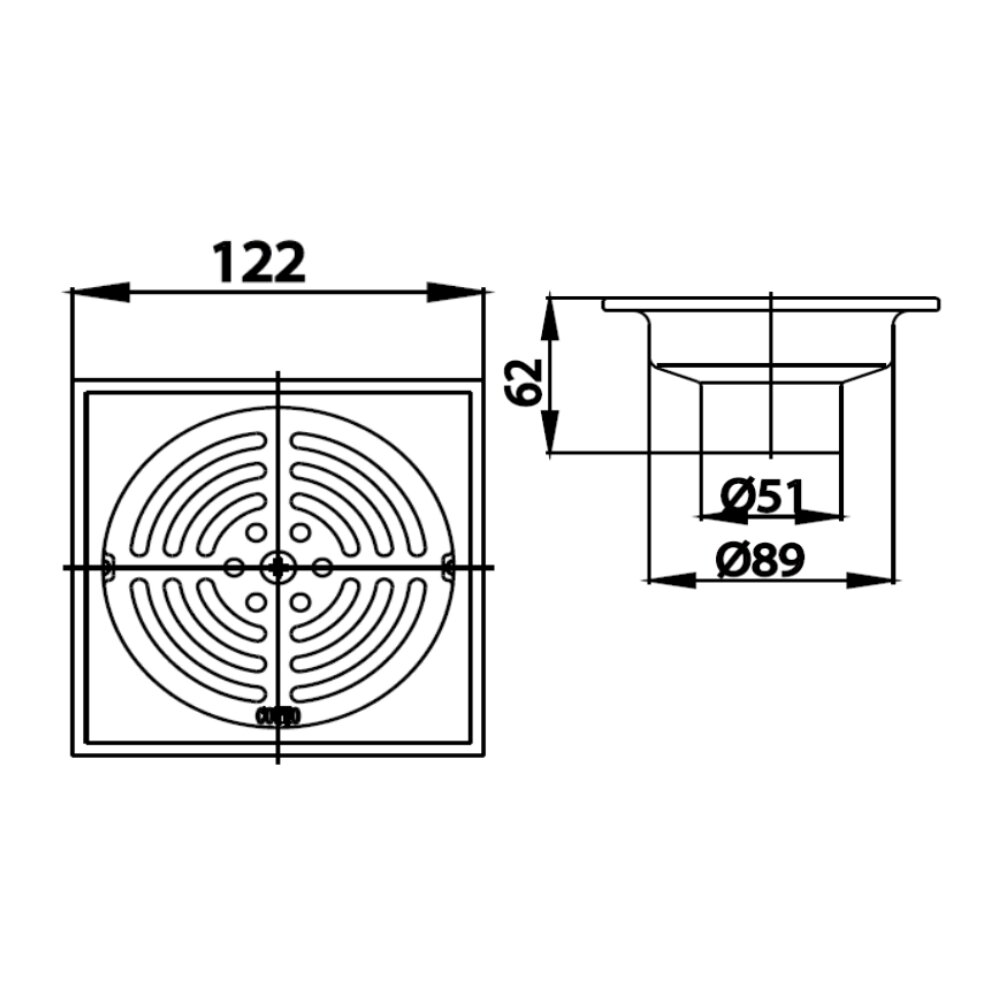 Bản vẽ kỹ thuật của phễu thoát sàn chống hôi COTTO CT640Z3P(HM)
