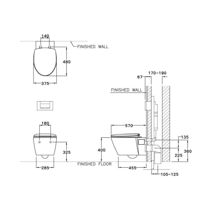 Bản vẽ kỹ thuật bồn cầu treo tường COTTO nắp êm SC1986(T)