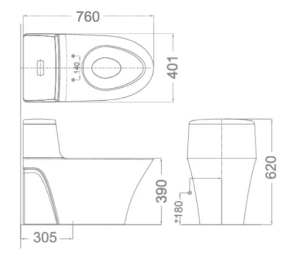Bản vẽ kỹ thuật bồn cầu nắp điện tử American Standard WP-2009PR