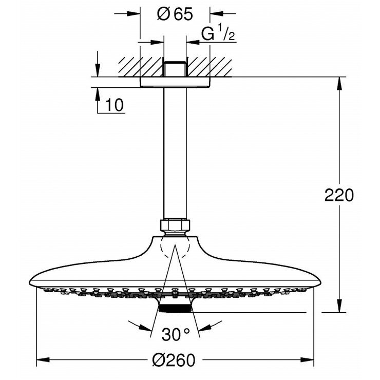Bản vẽ kỹ thuật bát sen gắn tường Euphoria 260 Grohe 26460000