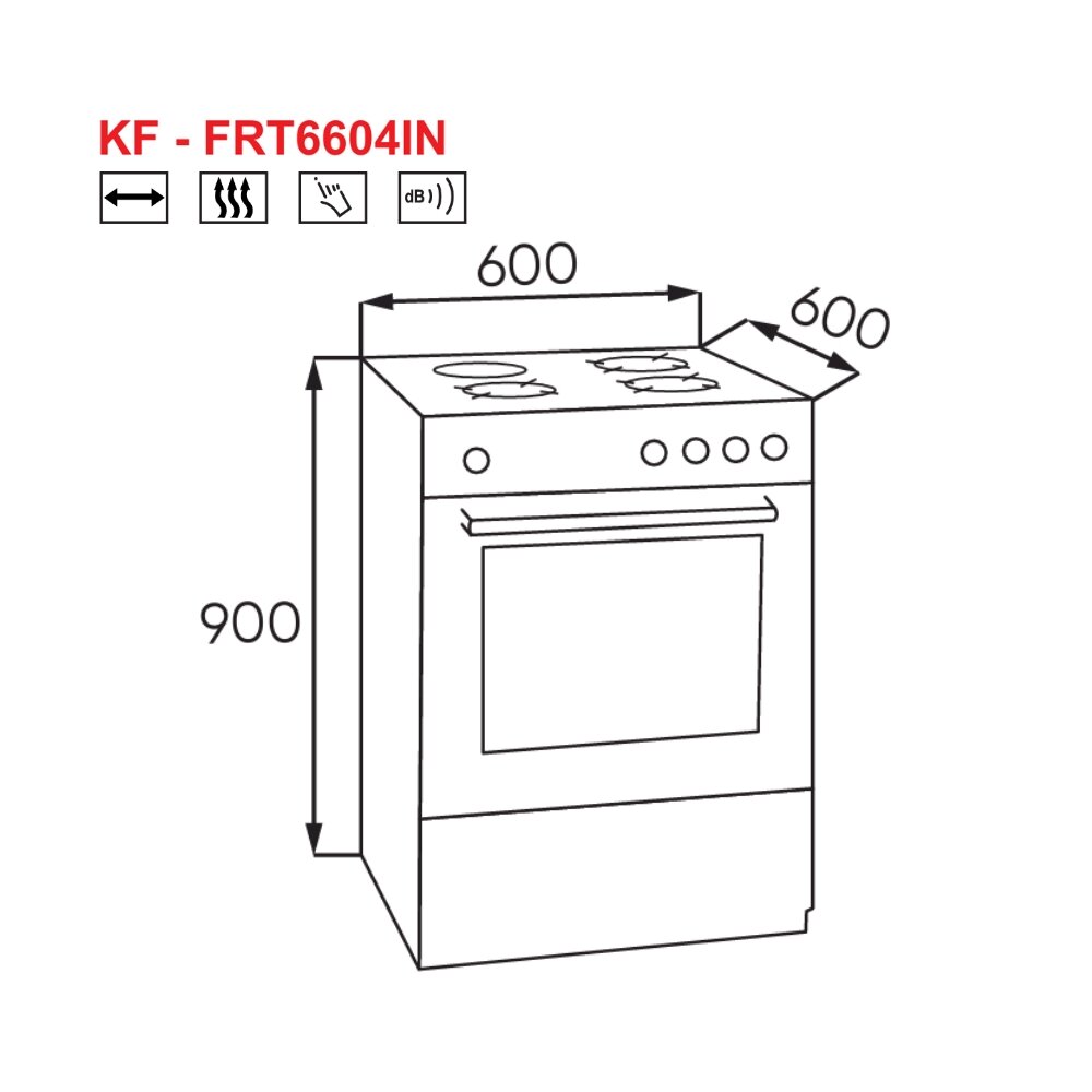 Bản vẽ kỹ thuật lò nướng âm tủ kết hợp bếp điện từ 4 vùng nấu KAFF KF - FRT6604IN