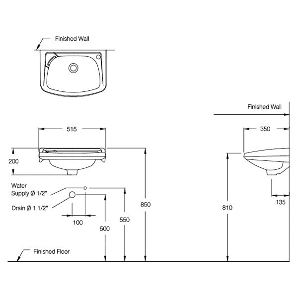 Bản vẽ kỹ thuật chậu rửa mặt lavabo COTTO treo tường C002