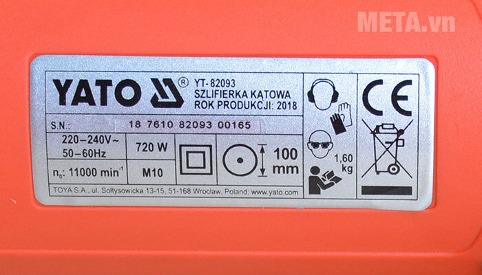 Máy mài góc 100mm Yato YT-82093 720W Máy mài góc 100mm Yato YT-82093 720W