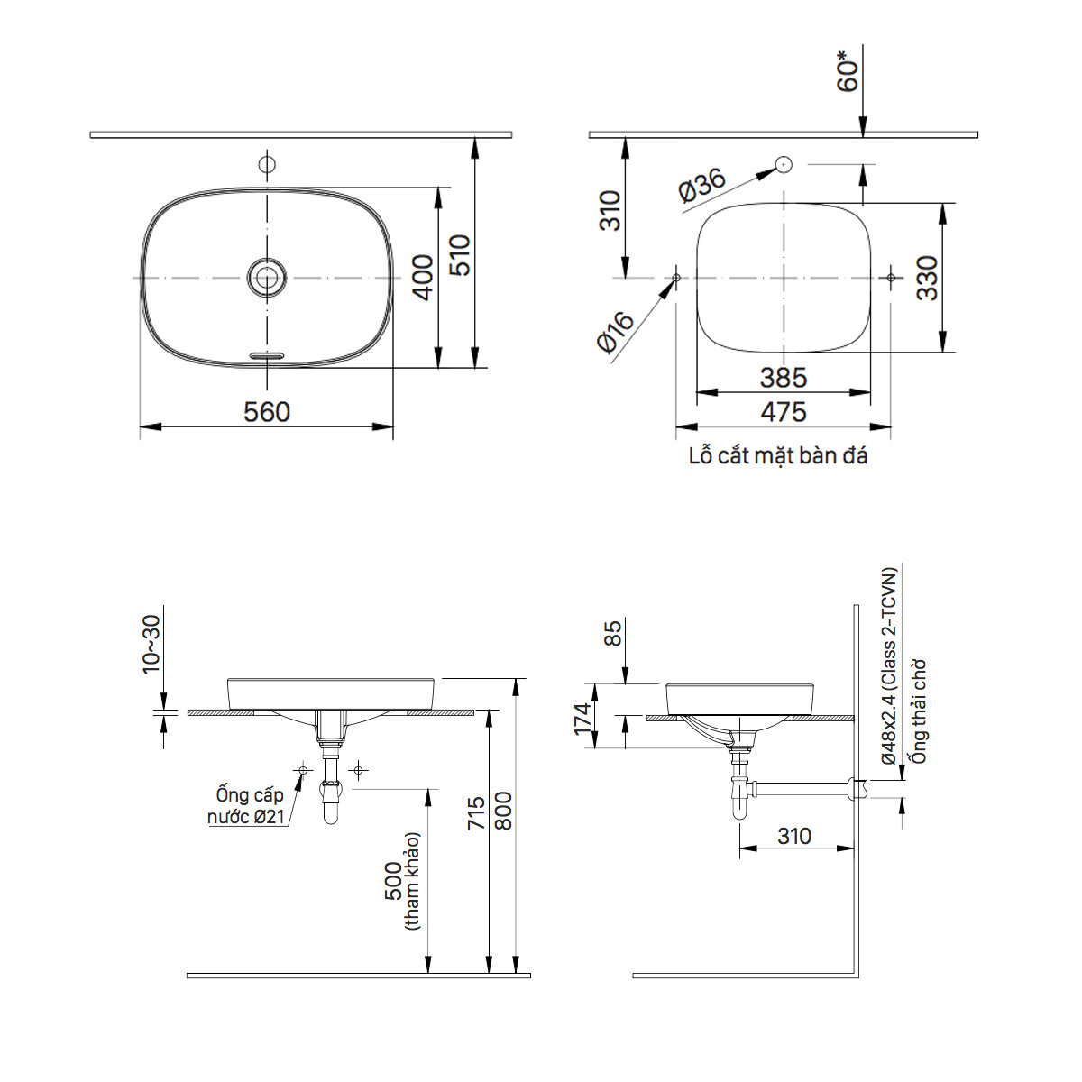 Bản vẽ kỹ thuật chậu rửa Lavabo đặt bàn INAX AL-642V