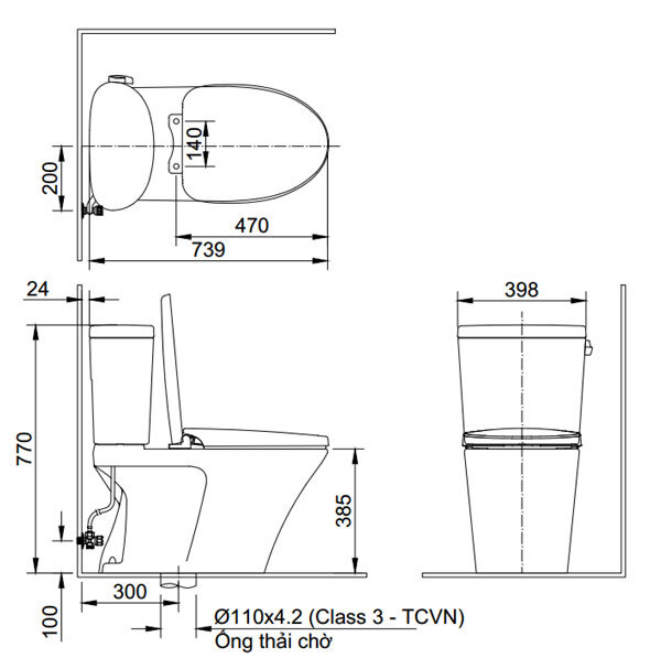Bản vẽ kỹ thuật của bàn cầu AC-710