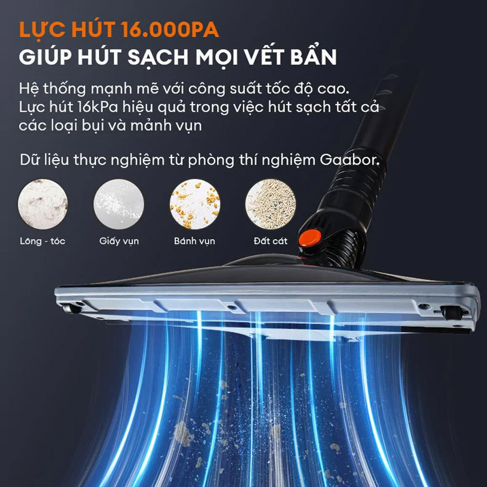 Gaabor VCW16M-BK01A có lực hút 16.000Pa