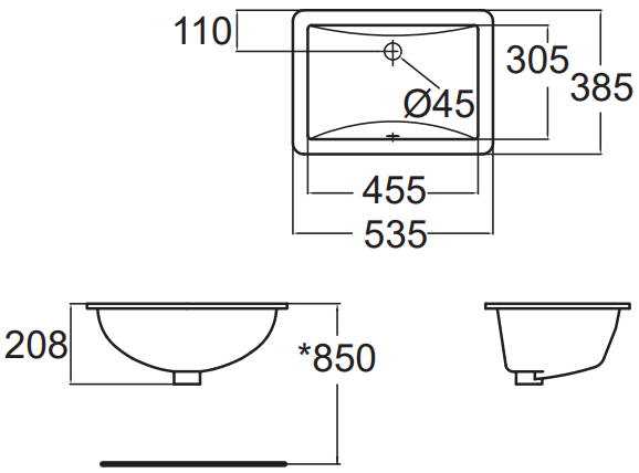 Bản vẽ kỹ thuật chậu rửa mặt lavabo âm bàn AMERICAN STANDARD WP-0488