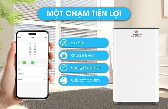 Máy hút ẩm Kosmen KM-60S có thể điều khiển thông qua App trên điện thoại