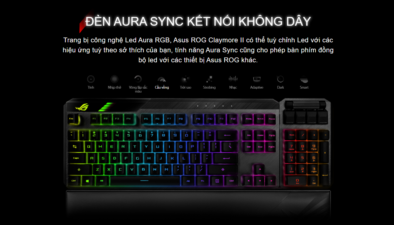 Bàn phím cơ không dây Asus ROG Claymore II (RGB RX optical Blue sw) 7