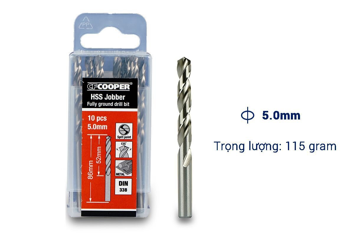 Mũi khoan sắt HSS 5.0mm CFCooper MH050 - Hộp 10 mũi