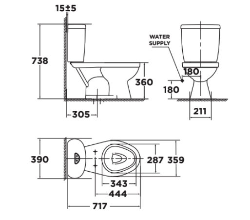 Bản vẽ kỹ thuật bồn cầu 2 khối Winston Plus American Standard VF-2396