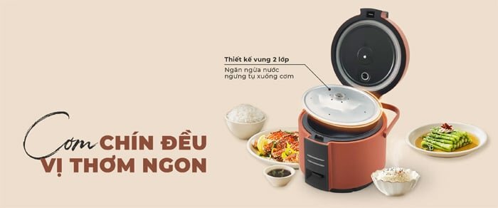 Nồi Nagakawa NAG0143 có 2 vùng nồi giúp cơm chín ngon hơn